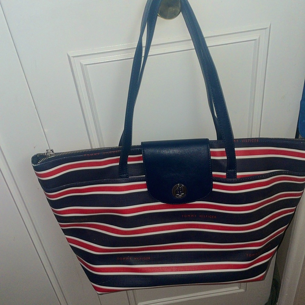 Blue red and white Tommy Hilfiger tote